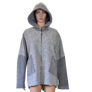 Soft Surroundings Sweater Womens Small/Medium Gray Full Zip Hooded Wool Blend